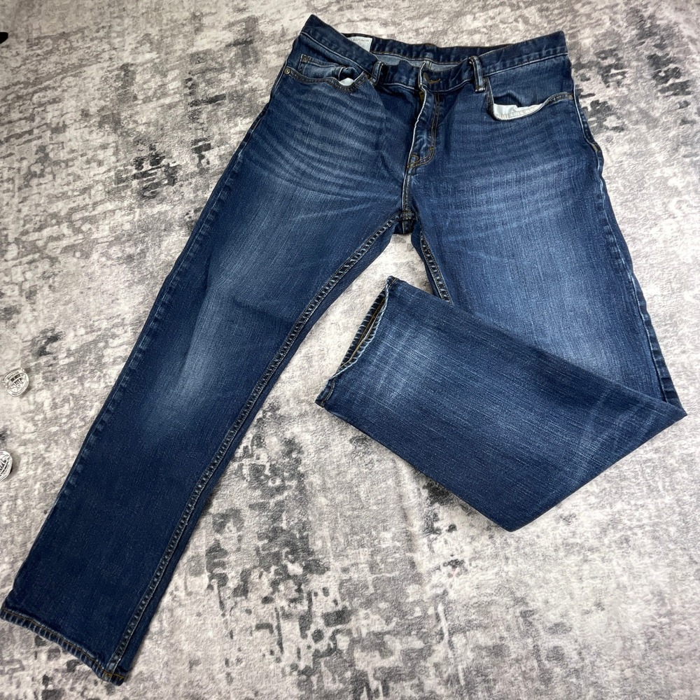 Banana Republic Mens 34x30 Straight Jeans Blue Medium Wash Whiskered Denim